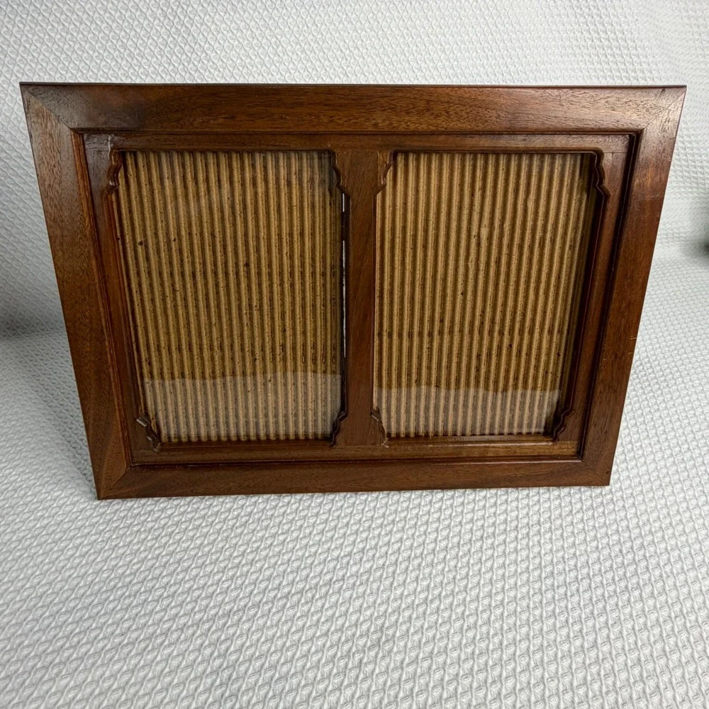 VTG 90s Handcrafted Wooden Double Picture Frames 5x7 Set of 2 Brown Wood Details